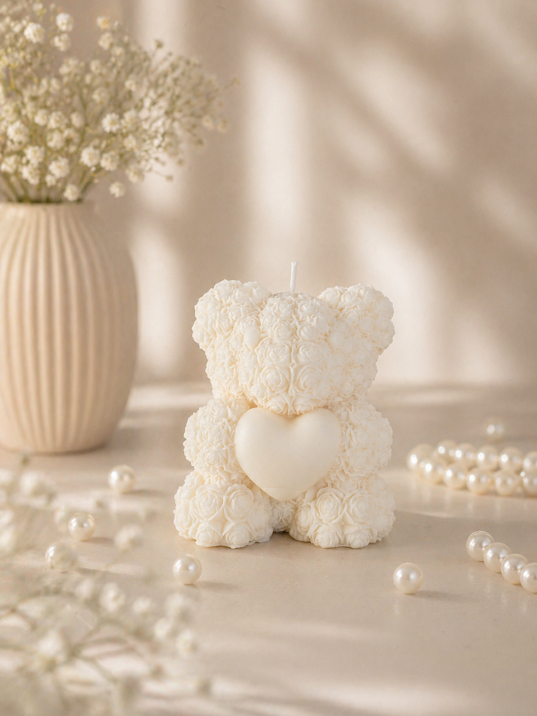 Rose Teddybär - Kerze aus Rapswachs