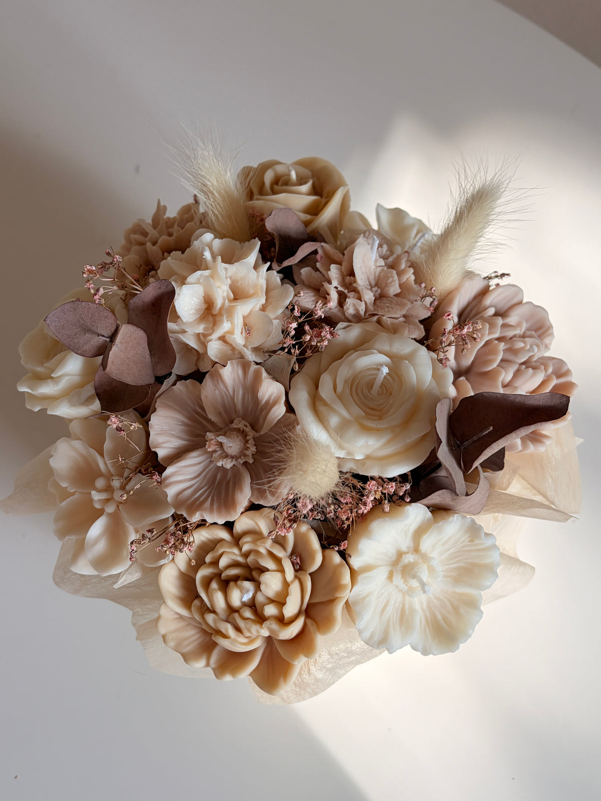 natural blush Bouquet - Rapswachskerzen Blumenstrauß