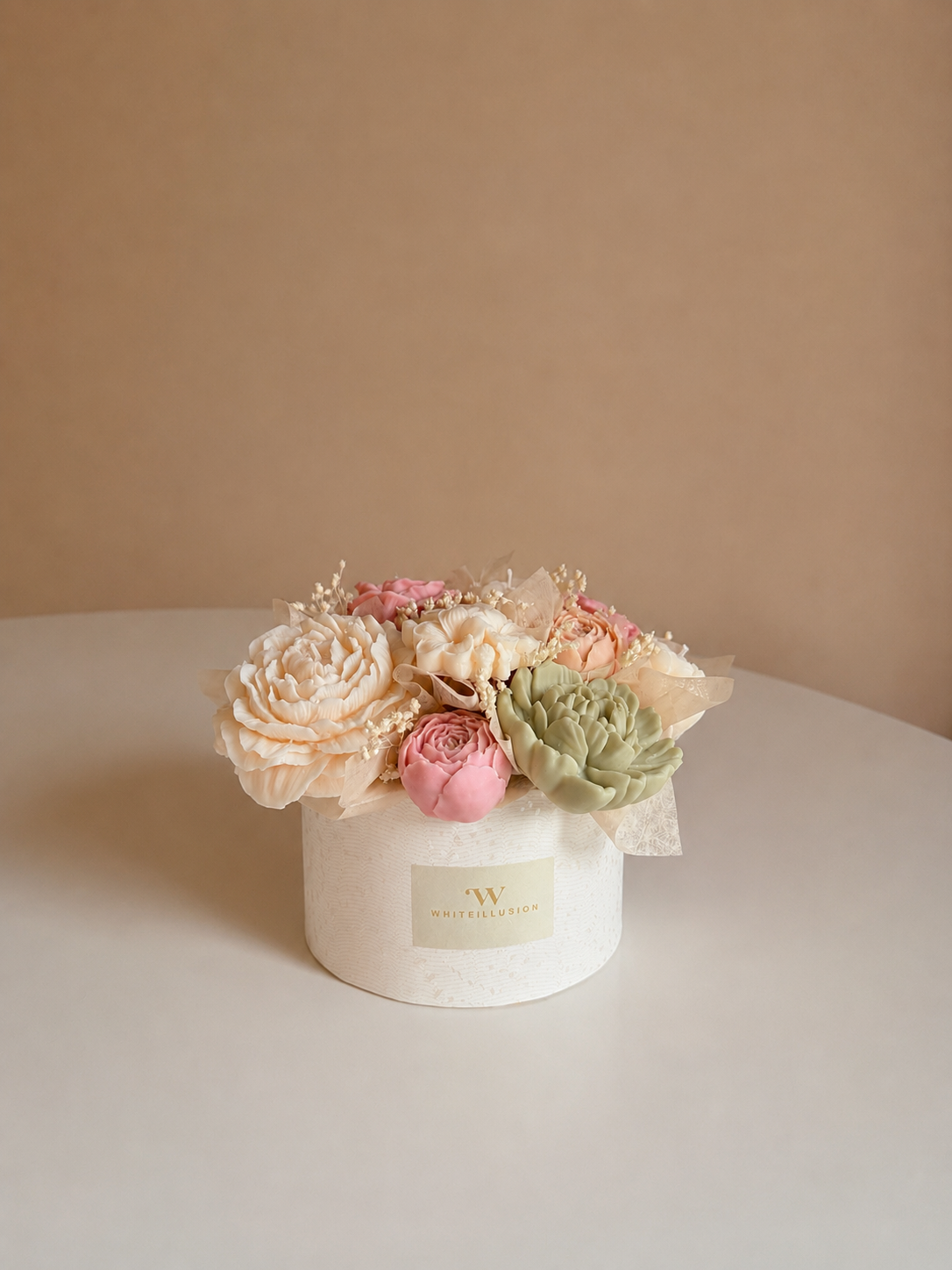 Pastell Blush Kerzenblumenstrauß – Kerze aus Rapswachs