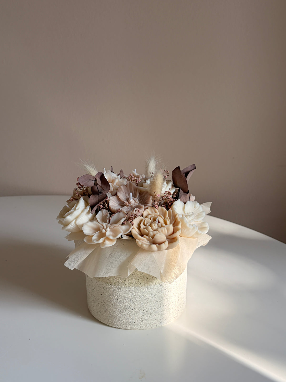 natural blush Bouquet - Rapswachskerzen Blumenstrauß