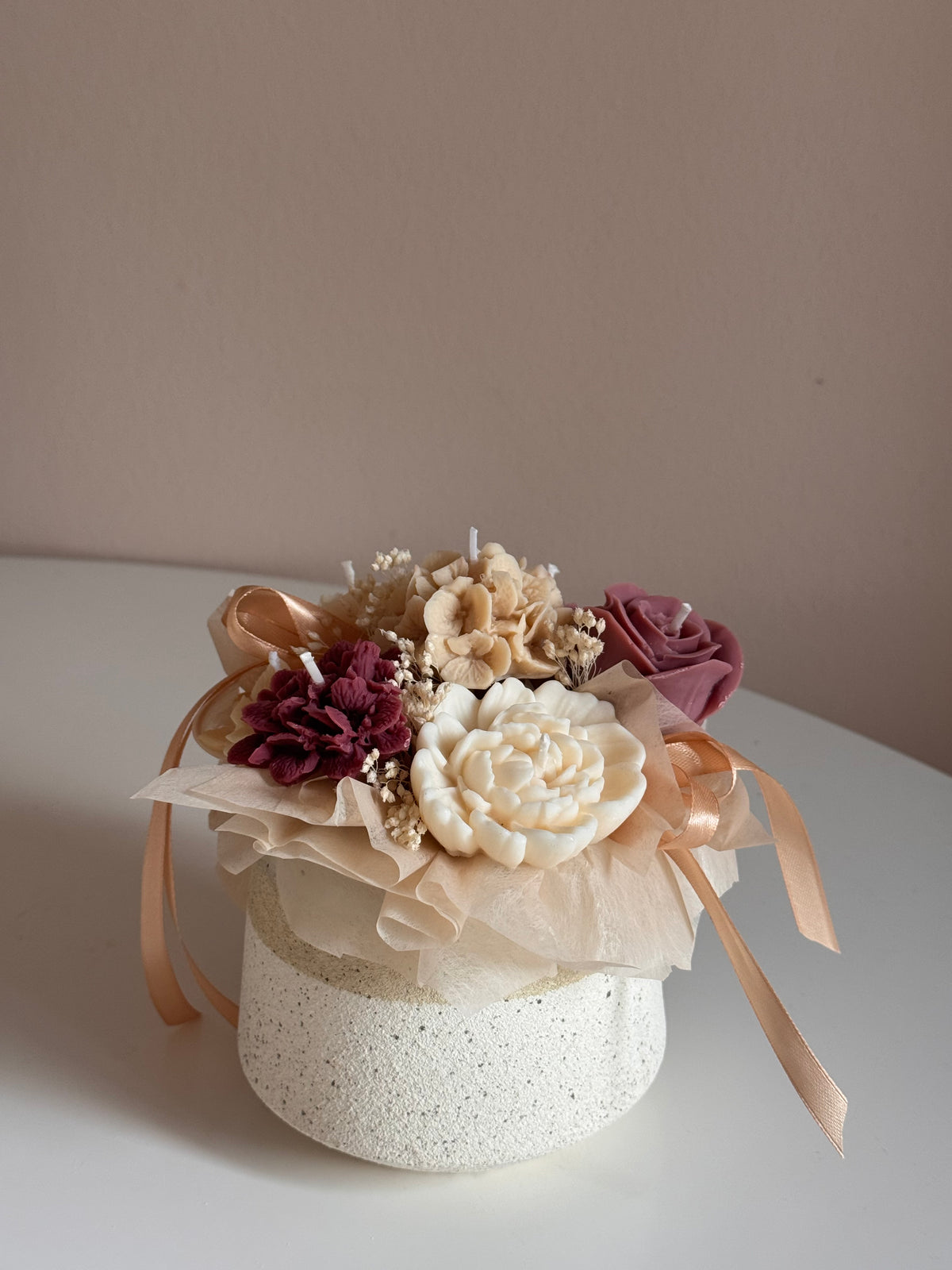 winered natural Bouquet - Rapswachs Kerzenblumenstrauß
