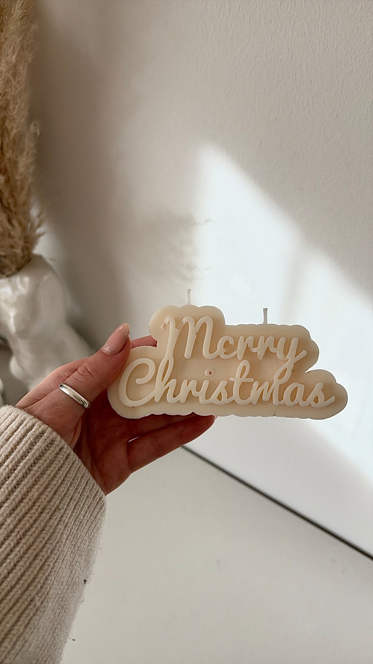 Merry Christmas - Schriftzug Kerze aus Rapswachs