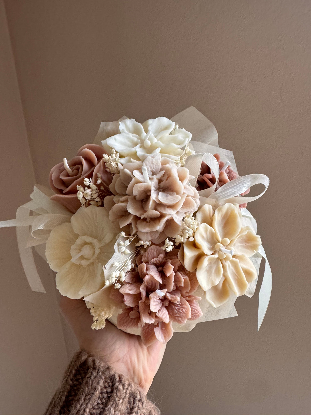 cream beige bouqet - Rapswachs Kerzen Blumenstrauß