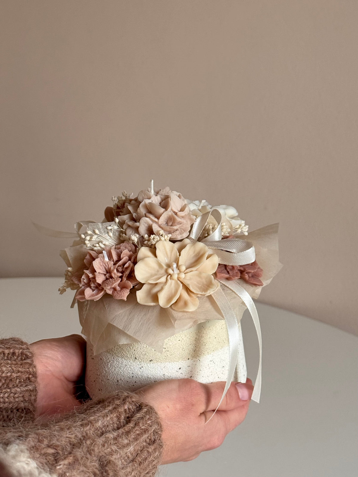 cream beige bouqet - Rapswachs Kerzen Blumenstrauß