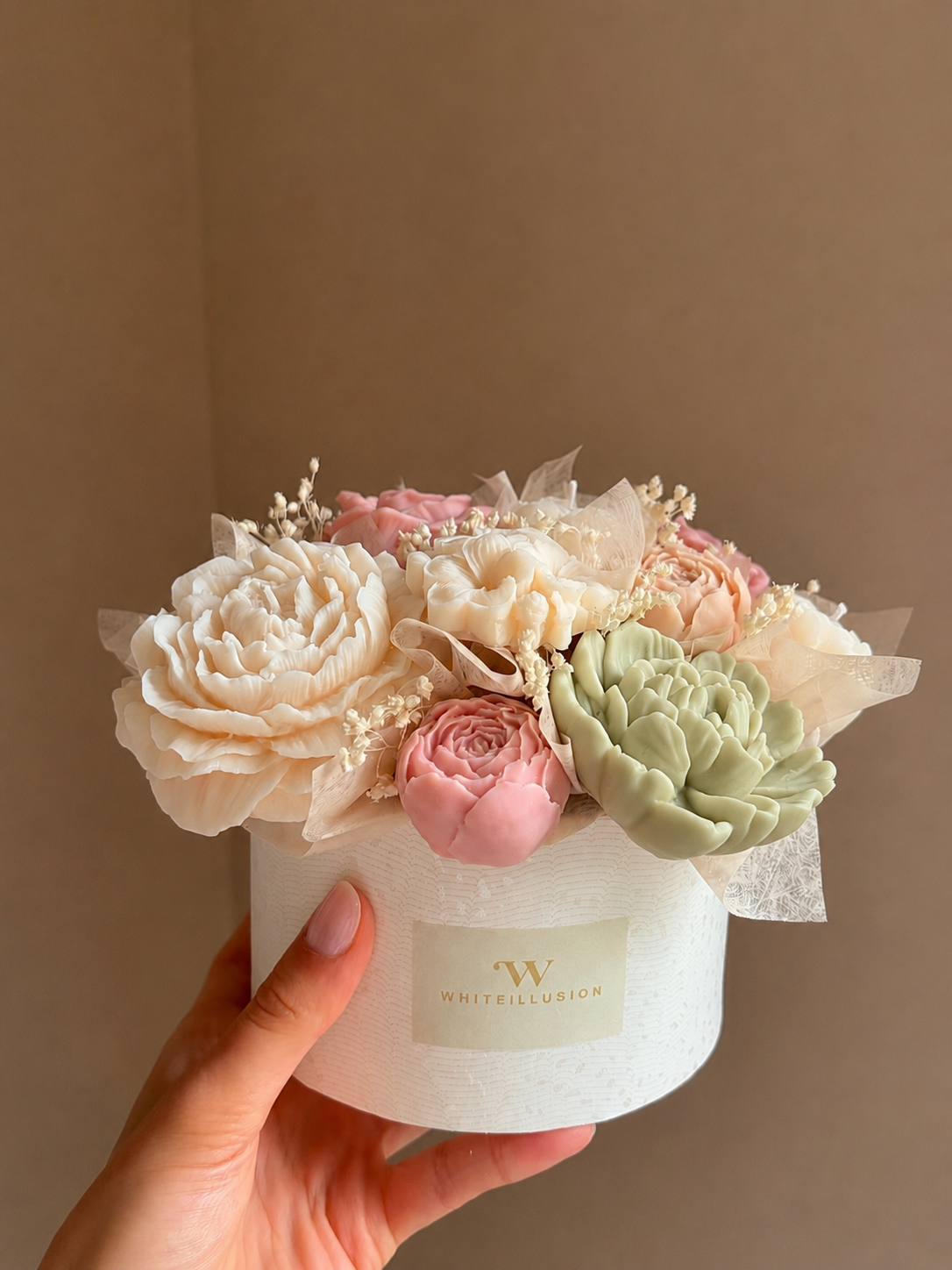 Pastell Blush Kerzenblumenstrauß – Kerze aus Rapswachs
