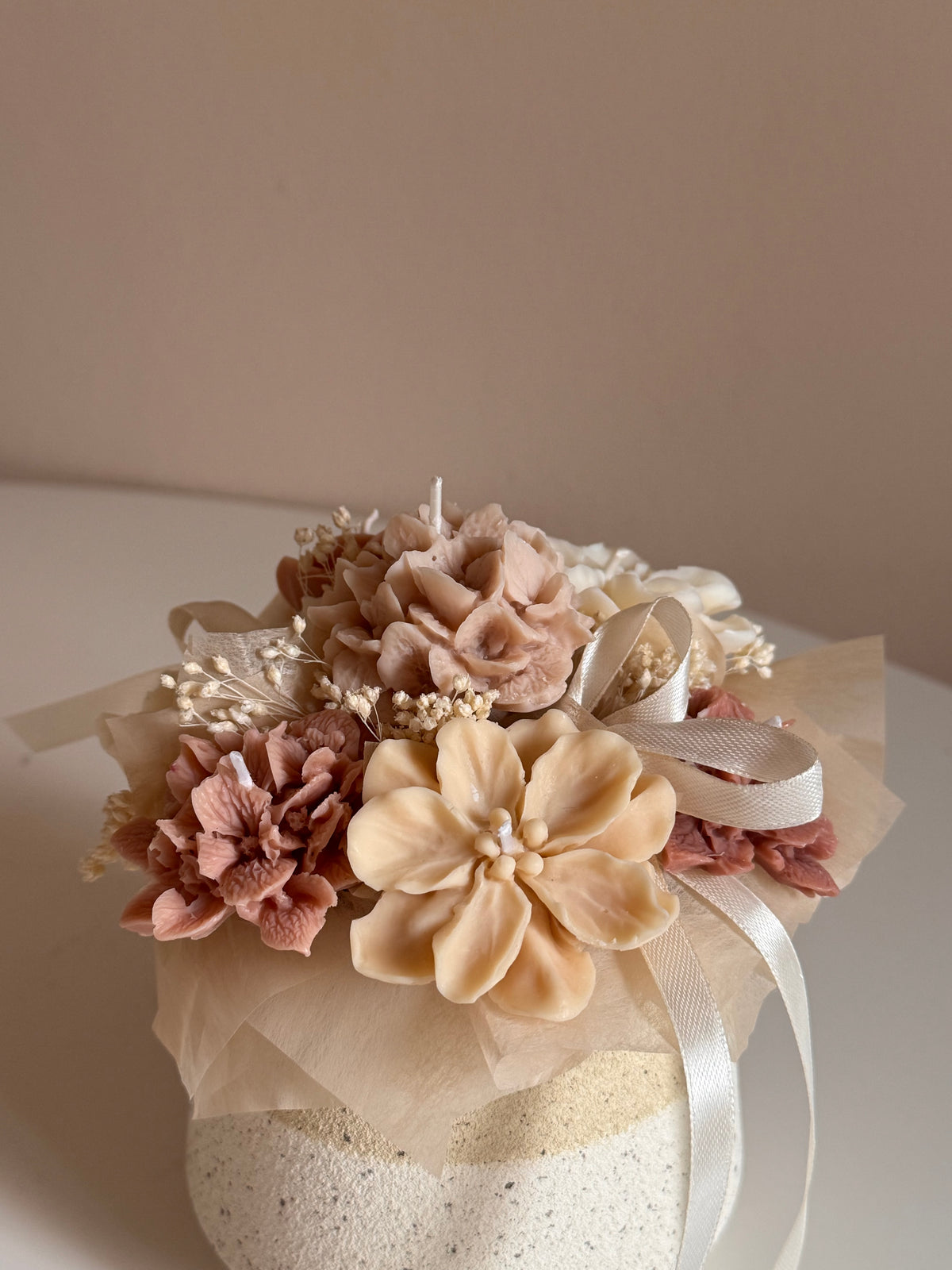 cream beige bouqet - Rapswachs Kerzen Blumenstrauß
